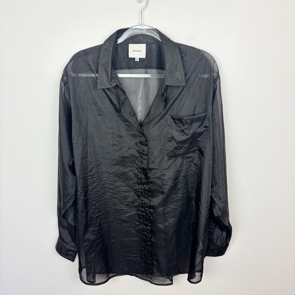 Reformation ELI Oversized Sheer Shirt Black Size XL - Picture 2 of 9